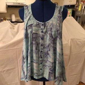 Style & Co Blue print sleeveless blouse, size small